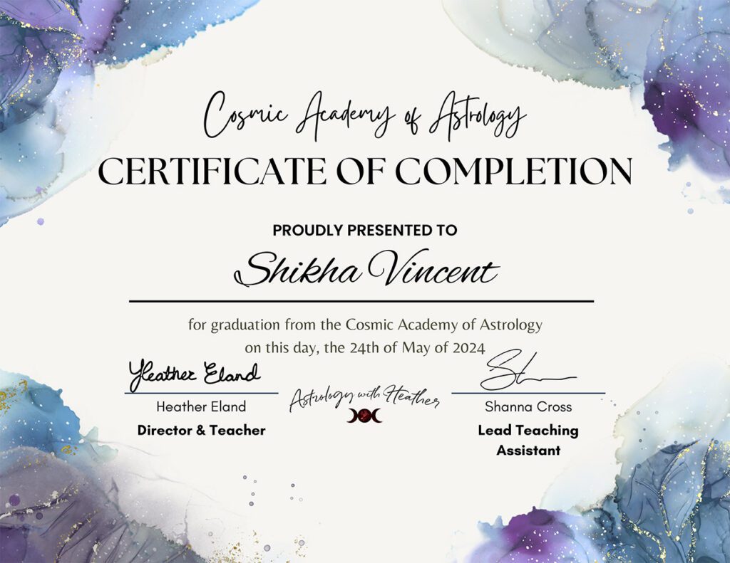 Cosmic Academy of Astrology Certificate of Completion