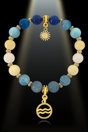 Aquarius 8mm Gemstone Gold Plated Charm Bracelet by Shikhazuri