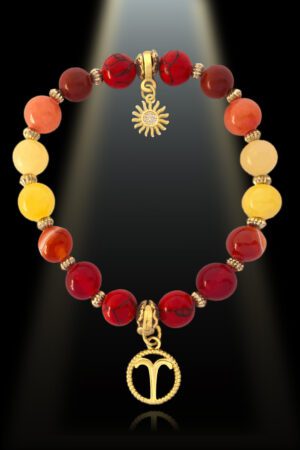 Aries 8mm Gemstone Bracelet Gold Plated Charm Shikhazuri