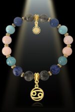 Cancer 8mm Gemstone Gold Plated Charm Bracelet by Shikhazuri