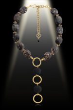 Duara Necklace with Kenya Brass Rings Black Lava and Turitella Agate