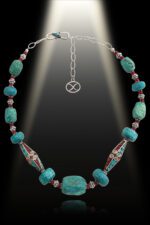 Laylani Necklace with Turquoise, Coral, Red Jade & Tibetan Silver Beads