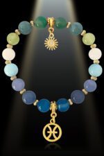 Pisces 8mm Gemstone Bracelet Gold Plated Charm Shikhazuri