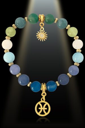 Pisces 8mm Gemstone Bracelet Gold Plated Charm Shikhazuri