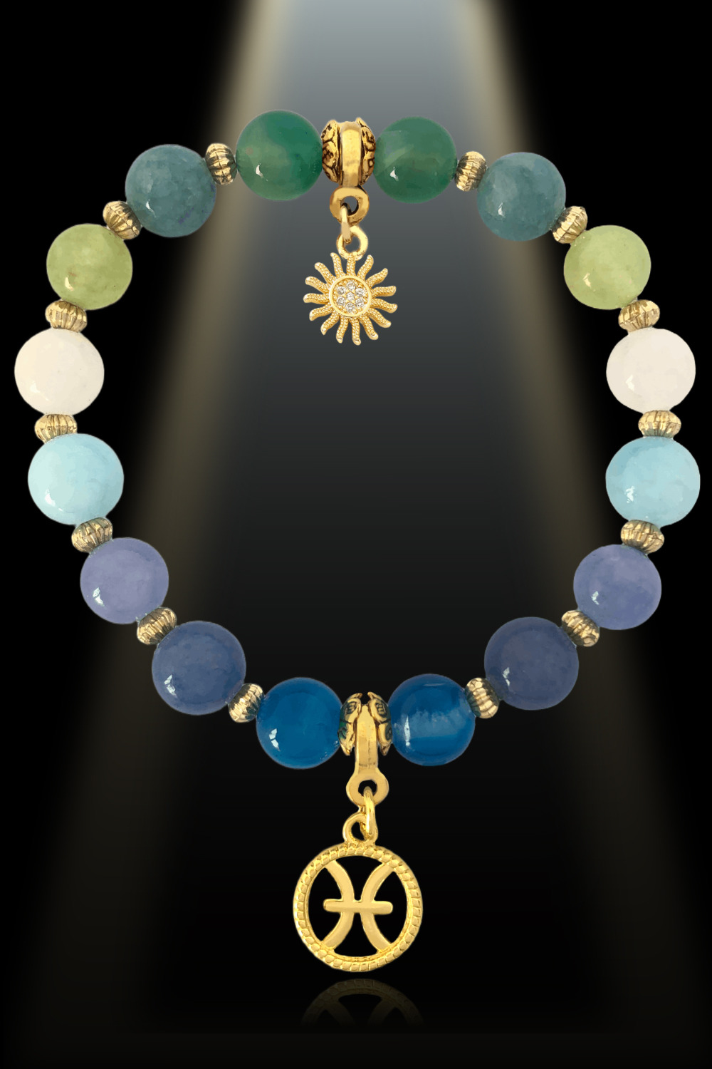 Pisces Gemstone Bracelet Shikhazuri 8mm Pisces 8mm Gemstone Bracelet Gold Plated Charm Shikhazuri