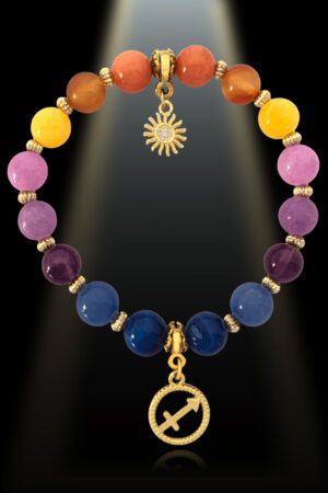 Sagittarius 8mm Gemstone Gold Plated Charm Bracelet by Shikhazuri