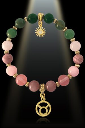 Taurus 8mm Gemstone Gold Plated Charm Bracelet by Shikhazuri