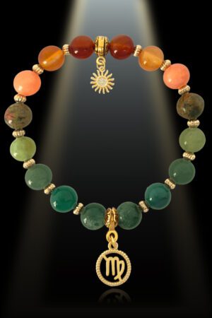 Virgo 8mm Gemstone Gold Plated Charm Bracelet by Shikhazuri