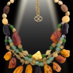 Wangera Necklace with Baltic Amber, Brass, Agate & African Glass Beads
