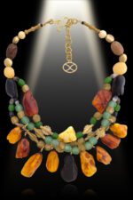 Wangera Necklace with Baltic Amber, Brass, Agate & African Glass Beads