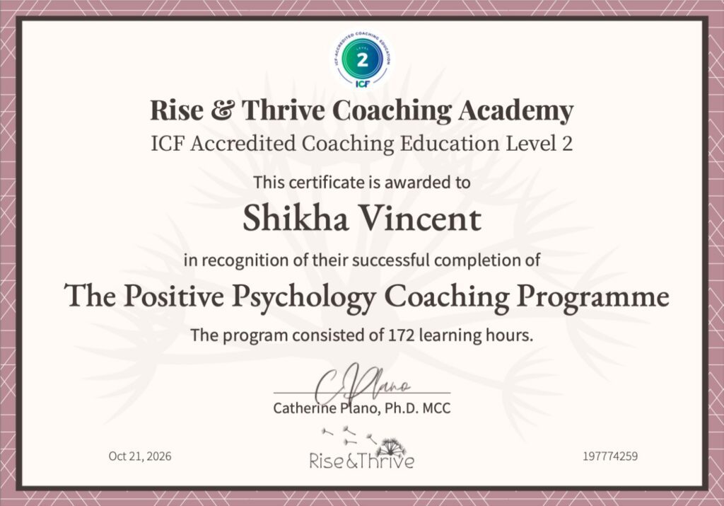 ICF Level 2 PCC Certificate Shikha Vincent ICF Level 2 PCC Certificate Shikha Vincent
